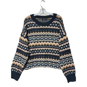 Volcom Women's Not Fairisle Sweater Size XS/S Geo Print Oversized Crewneck